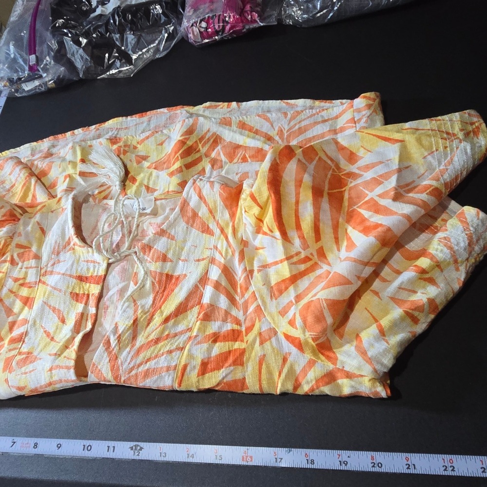 Land n Sea Orange Linen Blend Tropical Top Medium Boho Summer Coastal Resort - Picture 7 of 9